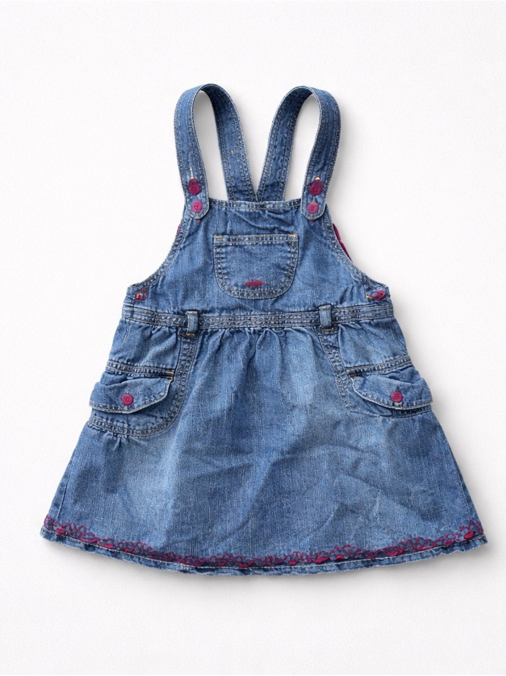 MEXX 24-30 months %Cotton Girls Blue Denim Overall Dress Embroidered Accents